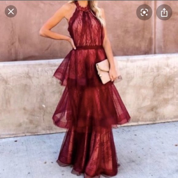 Luxxel/Vici Ducle Tiered Lace Wine Dress - Picture 2 of 8